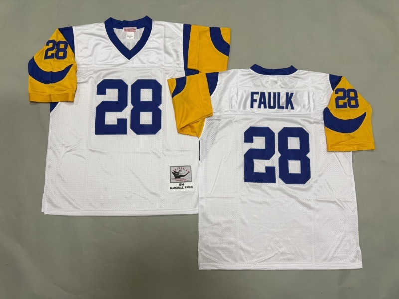 Men 2025 Los Angeles Rams #28 Faulk white Throwback Limited NFL Jersey style 001